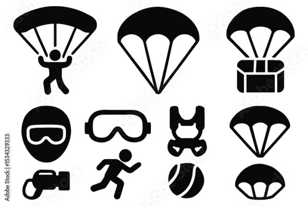 Fototapeta Parachuting icons set isolated on white background