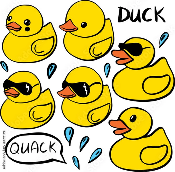 Fototapeta rubber duck doodle summer vector set