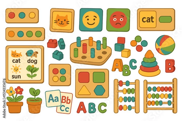 Obraz Colorful educational toys and learning tools for preschool children
