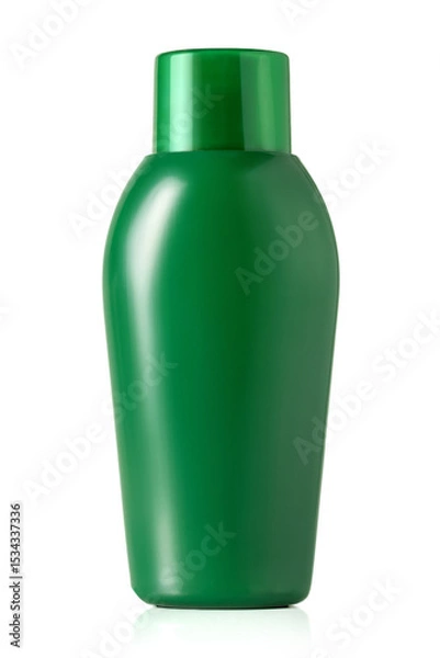 Fototapeta Green plastic shampoo bottle with closed cap isolated on white background with clipping path