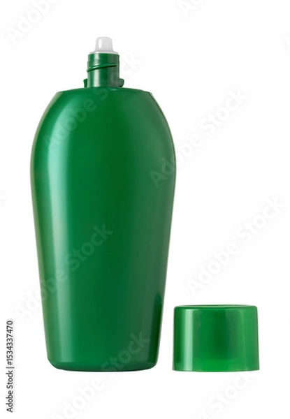Fototapeta Green plastic squeeze bottle with open flip cap dispenser isolated on transparent background