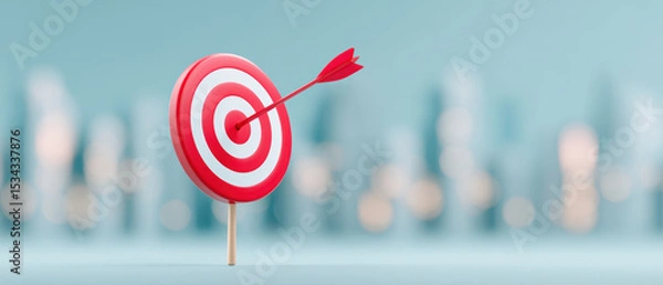 Obraz Red and white target with arrow in center symbolizes precision and success