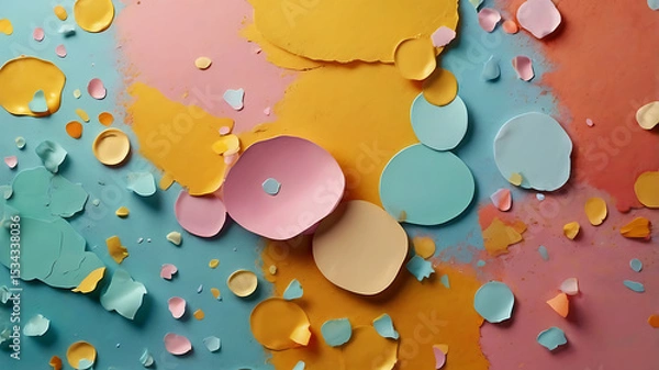 Fototapeta Realistic background with vibrant and cheerful colors — featuring a mix of bright tones such as yellow, sky blue, coral, mint green, and soft pink. Smooth gradients, natural lighting, and playful text