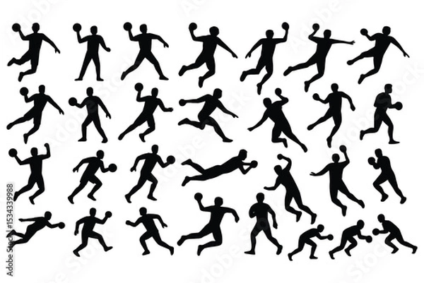 Fototapeta Handball player silhouettes collection isolated on white background