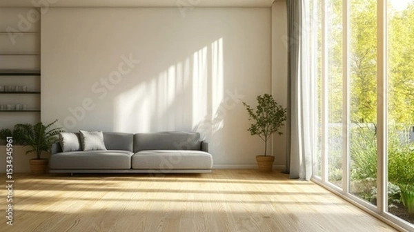 Fototapeta Modern minimalist living room with natural light (1)