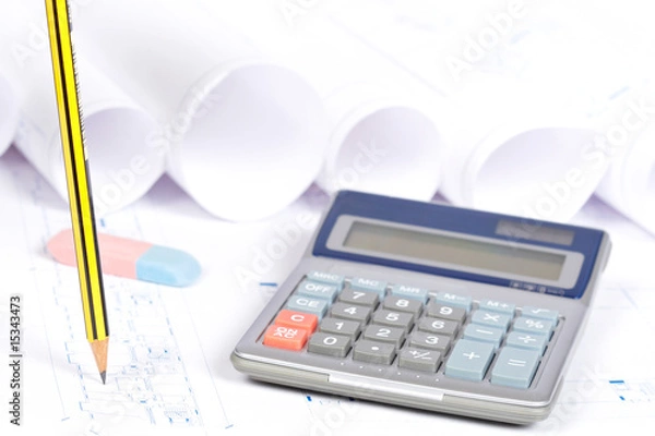 Fototapeta Blueprints and drawing tools