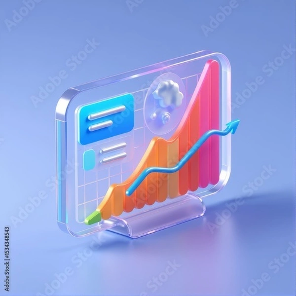 Fototapeta A vibrant 3D icon rendered in a translucent backdrop depicts a dynamic growth chart symbolizing the expansion and advancement within the realm of business technology perfect for modern applications an