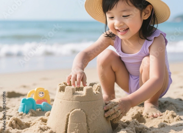 Fototapeta 해변에서 즐거운 시간을 보내는 모자, Mother and Child Enjoying Beach Time