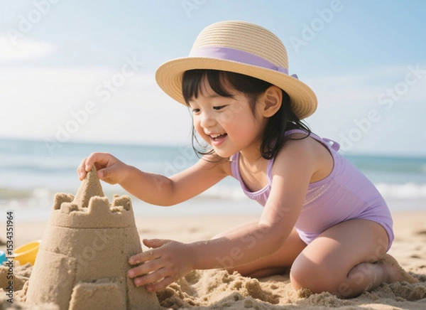 Fototapeta 해변에서 즐거운 시간을 보내는 모자, Mother and Child Enjoying Beach Time