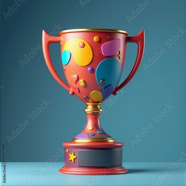 Fototapeta A vibrant trophy its surface a canvas of bold hues stands proudly in the first place position its design a testament to achievement