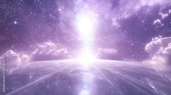 Obraz Celestial Pathway with Radiant Light and Starry Sky