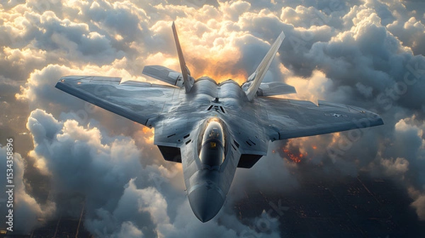 Obraz Stealth Fighter Jet Soaring Through Cloudy Skies