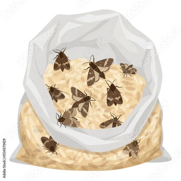 Fototapeta Open food bag infested with cockroaches, representing contamination or pest issue.