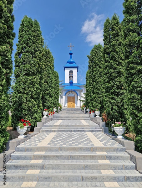 Fototapeta Ulmu Monastery of Saint Theodora of Sihla in Moldova. Christian Orthodox church with a distinctive architectural style traditional for eastern Europe culture