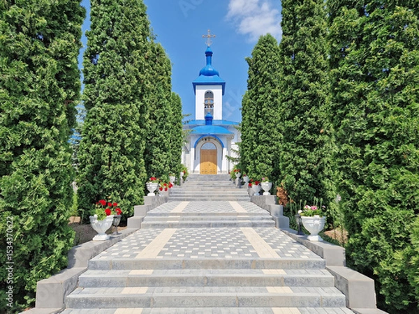 Fototapeta Ulmu Monastery of Saint Theodora of Sihla in Moldova. Christian Orthodox church with a distinctive architectural style traditional for eastern Europe culture
