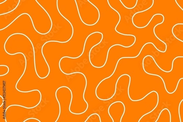Fototapeta Fun line doodle seamless pattern. Creative abstract squiggle style drawing orange background for children or trendy design with basic shapes. Simple childish scribble orange wallpaper design.