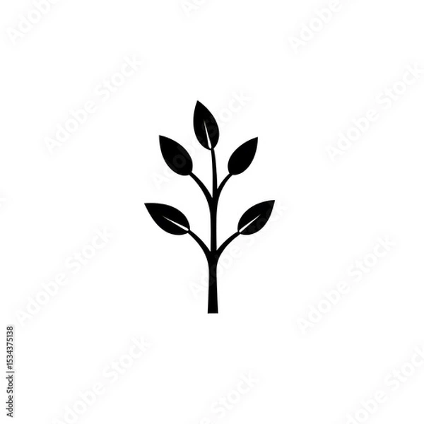 Fototapeta Leafy Branch Silhouette: Minimalist image showcases a stark black silhouette of a leafy branch, symbolizing growth, nature, and purity. The image presents a sense of simplicity.