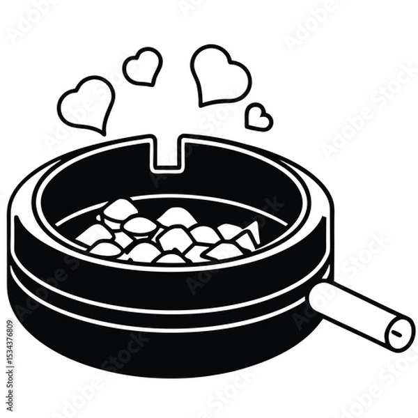 Fototapeta minimalistic black silhouette line-art illustration of an ashtray filled with several cigarette butts