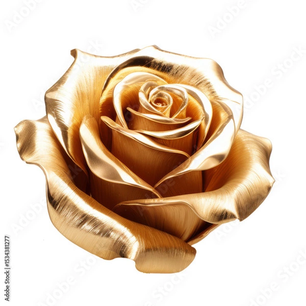 Fototapeta Golden metallic rose isolated on a transparent background.