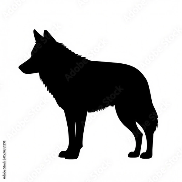 Fototapeta Silhouette of a Majestic Canine: A striking monochrome silhouette of a powerful dog in profile, against a clean, neutral background. The image emphasizes the dog's strong physique and alert posture.