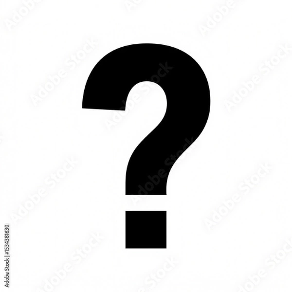 Fototapeta Black Question Mark Icon: A bold, black question mark symbol isolated on a white background.  Simple, impactful, and perfect for conveying uncertainty or inquiry. 