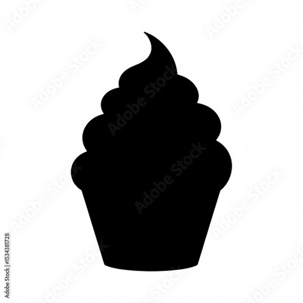 Fototapeta Delightful Cupcake Silhouette: A minimalistic, eye-catching silhouette of a sweet cupcake with swirly frosting, perfect for adding a touch of whimsy and charm to your designs.