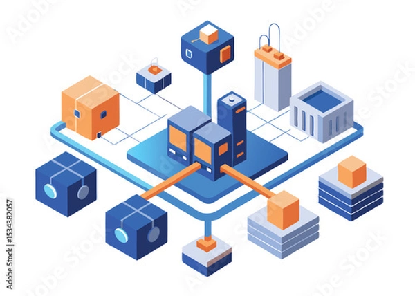 Fototapeta Clean Vector Illustration of Sensor-to-AI Data Integration  