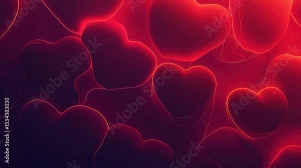 Fototapeta Abstract heart shapes, glowing, vibrant, red, dark background, love, romantic, Valentine's Day,