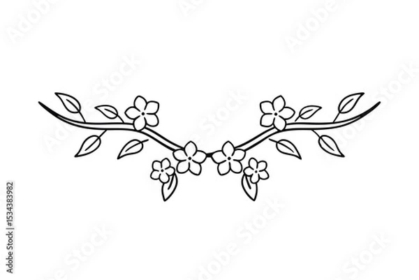 Fototapeta Elegant hand drawn floral border vector with delicate flowers and leafy branches