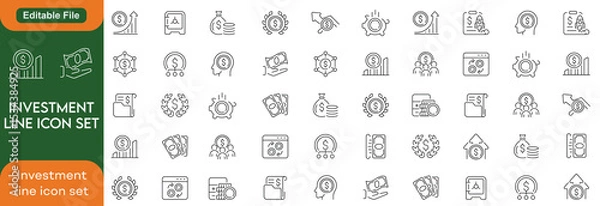 Obraz Investment thin line icons set. Investment, Investor, Asset, Profit, Portfolio, Fund, Dividend editable stroke icon set