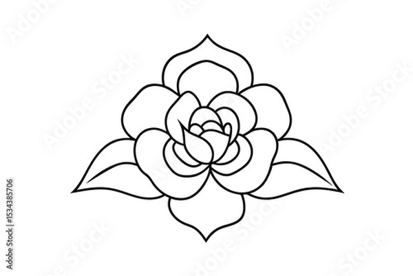Fototapeta Simple black and white rose flower illustration outlined and isolated on white background