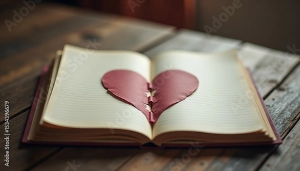 Fototapeta Notebook page with torn heart (Valentine’s Day)