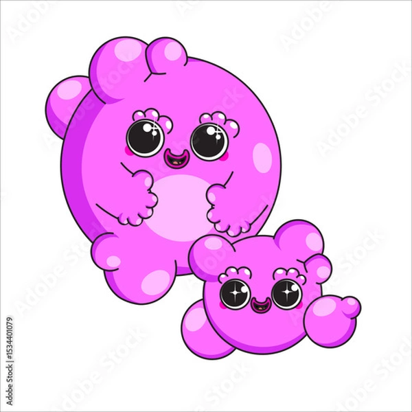 Fototapeta Funny cartoon bubble characters isolated on a white background. Two cute vector mascots.