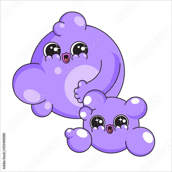 Fototapeta Funny cartoon bubble characters isolated on a white background. Two cute vector mascots.