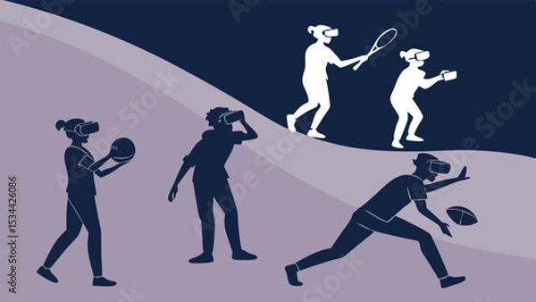 Fototapeta People playing virtual reality sports games and exercising VR technology concept