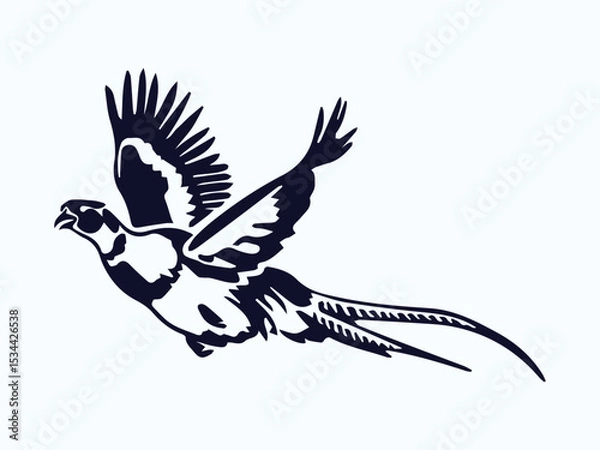 Fototapeta flying pheasant vector illustration, pheasant silhouette on white background graphic art