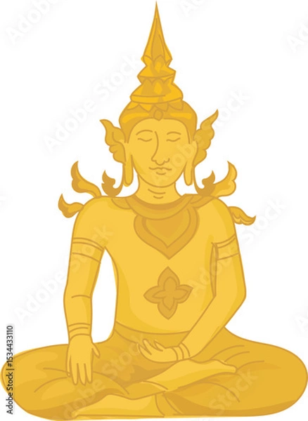 Obraz meditating buddha statue vector illustration for Thai Buddhist culture, temple decoration, spiritual or meditation themes