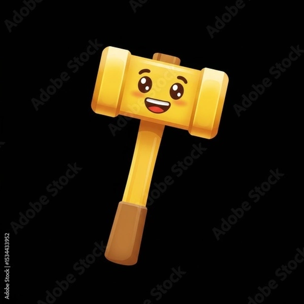 Obraz Adorable Yellow Mallet with Smiling Face and Blushing Cheeks on Black Background