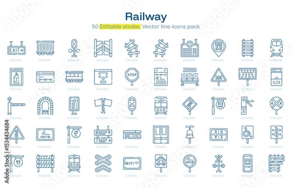 Obraz Railway line icon pack. Railway Stroke icon set. Editable Stroke icon