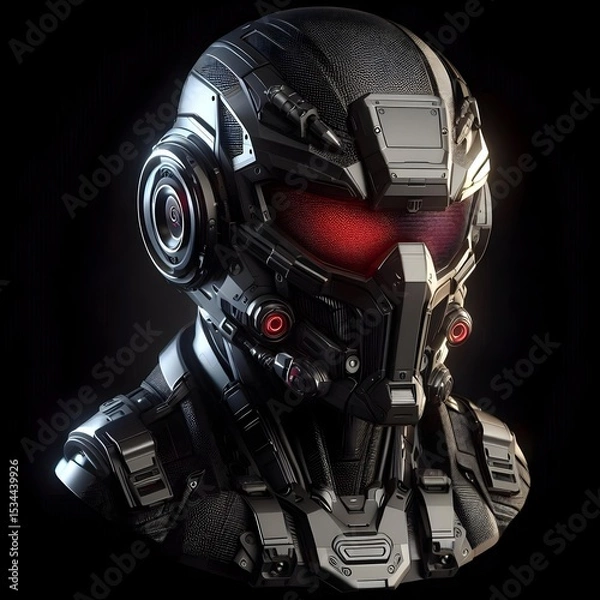 Obraz Futuristic Soldier Helmet with Tech Enhancements and Glowing Red Eye – Transparent Background
A cutting-edge combat helmet design for science fiction environments, rendered in clean lighting 