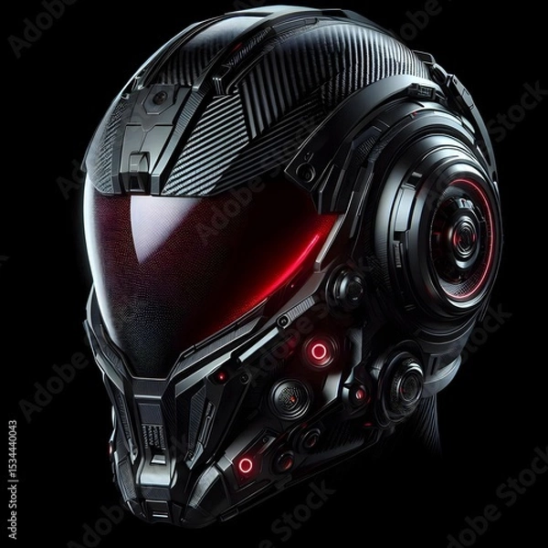 Obraz Hyper-Realistic Futuristic Cyber Helmet with Red Visor and Carbon Fiber Texture