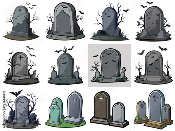 Fototapeta Tombstones gravestones vector illustration isolated on white background.