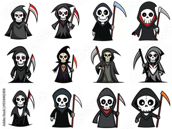 Fototapeta Grim reaper vector illustration isolated on white background.