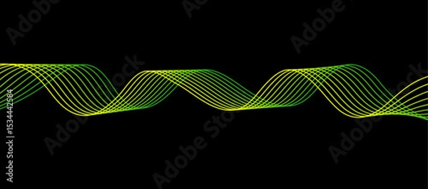Fototapeta Abstract wave green color on black background.