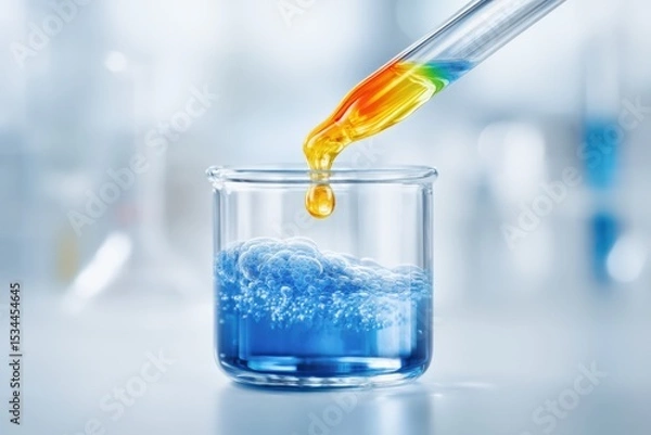 Obraz Toxic water test with labeled heavy metals in lab beaker