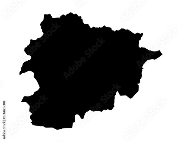 Fototapeta Vector map of Andorra, a country in Southwestern Europe. Detailed black silhouette, isolated on white background.