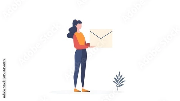 Fototapeta Elegant Emblematic Flat Vector Illustration Depicting a Creative Woman Holding a Bold Letter as a Modern Symbol of Swift Digital Communication