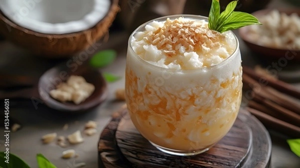 Fototapeta Artistic representation of the Indonesian Es Cendol delicacy showcasing cultural richness and culinary precision in beverage art