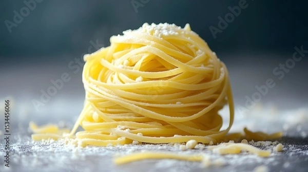 Fototapeta Artistic Display of a Generous Heap of Spelt Pasta Positioned on a Minimalist Background Highlighting Organic Textures and Natural Culinary Beauty