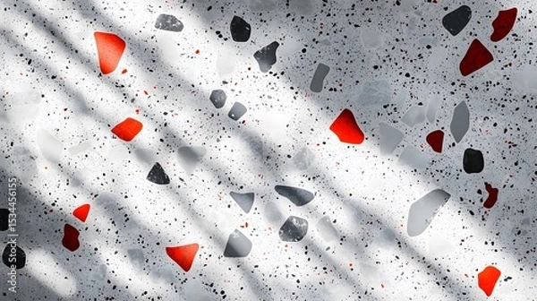 Fototapeta Artistic Rendering of a Grey Terrazzo Surface with Vibrant Red Specks and Modern Interior Mosaic